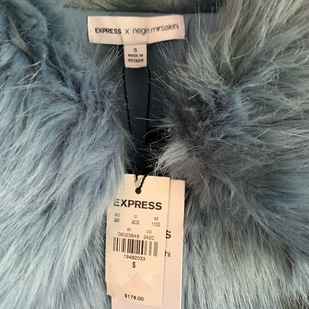 EXPRESS Negin Mirsalehi Blue Faux Fur Coat  NWT - Picture 3 of 5